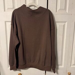 Women's Mock Notch Neck Dark Brown Long Sleeve Sweatshirt - Size XL